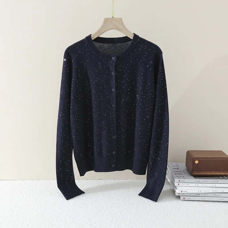 Damen Feiner Rundhals-Cardigan aus leichtem Feinstrick mit Perlmuttknopfleiste und dezentem Glitzereffekt Drune