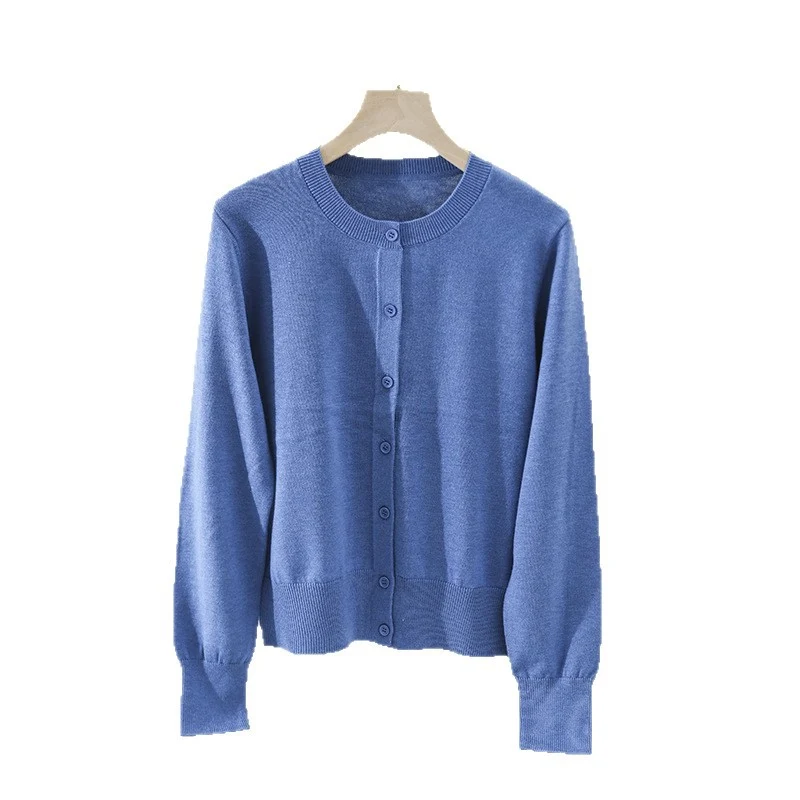 Damen Feiner Knopf-Cardigan mit Rundhalsausschnitt, schmaler Passform und Rippenabschlüssen Drune