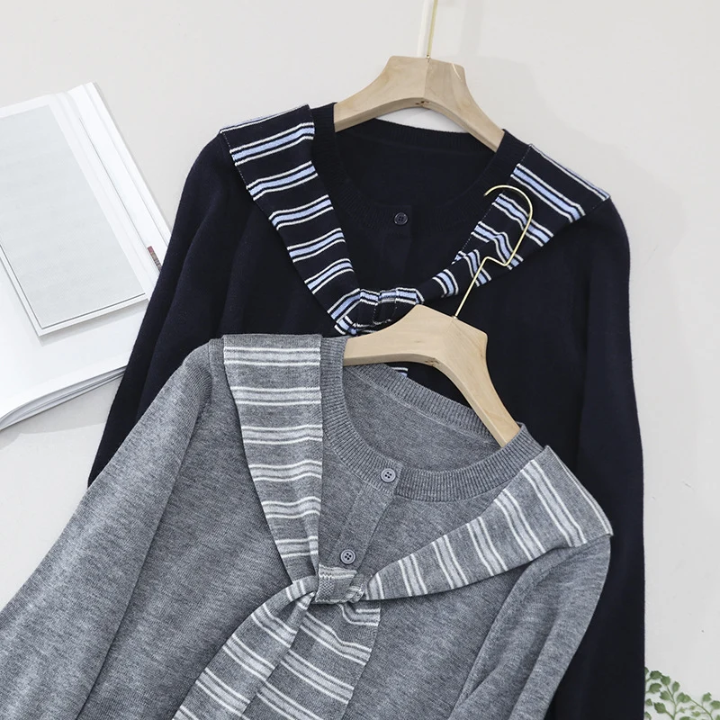 Damen Feiner Button-Cardigan mit maritimem Schultertuch-Detail aus leichtem Feinstrick Drune