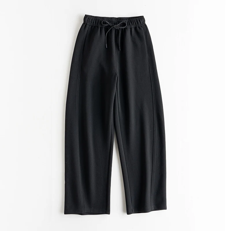 Damen Elastische Wide-Leg Freizeit-Hose mit Tunnelzug und Bügelfalte Drune