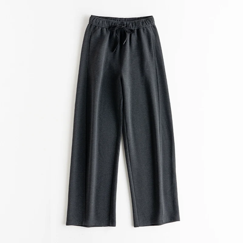 Damen Elastische Wide-Leg Freizeit-Hose mit Tunnelzug und Bügelfalte Drune