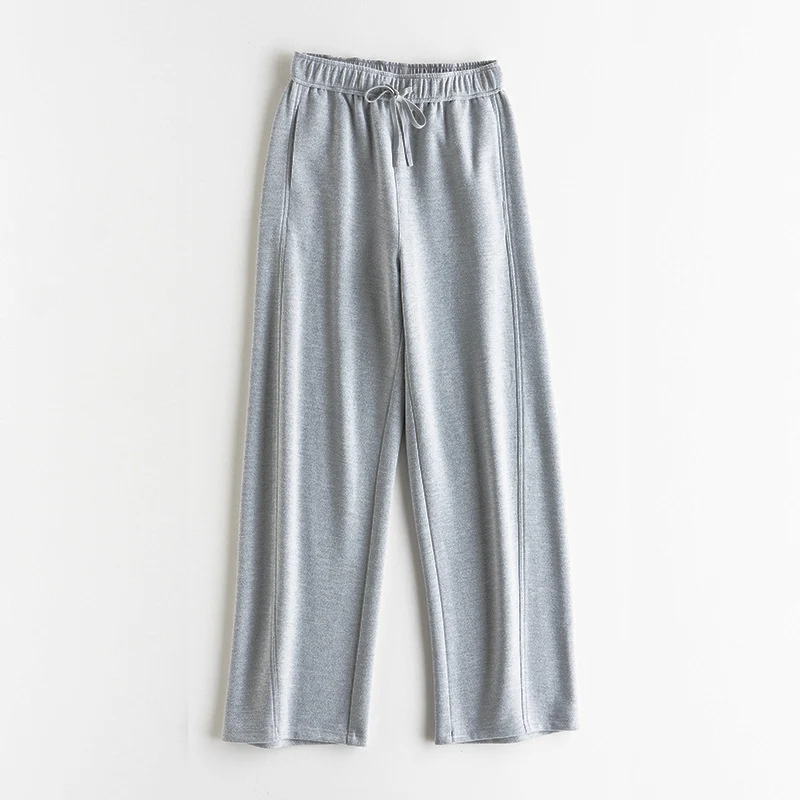 Damen Elastische Wide-Leg Freizeit-Hose mit Tunnelzug und Bügelfalte Drune