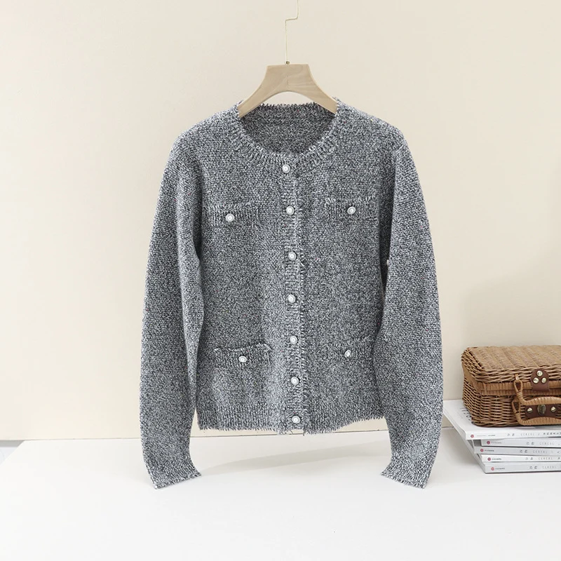 Damen Bouclé-Cardigan mit Perlmuttknöpfen und aufgesetzten Taschen Drune