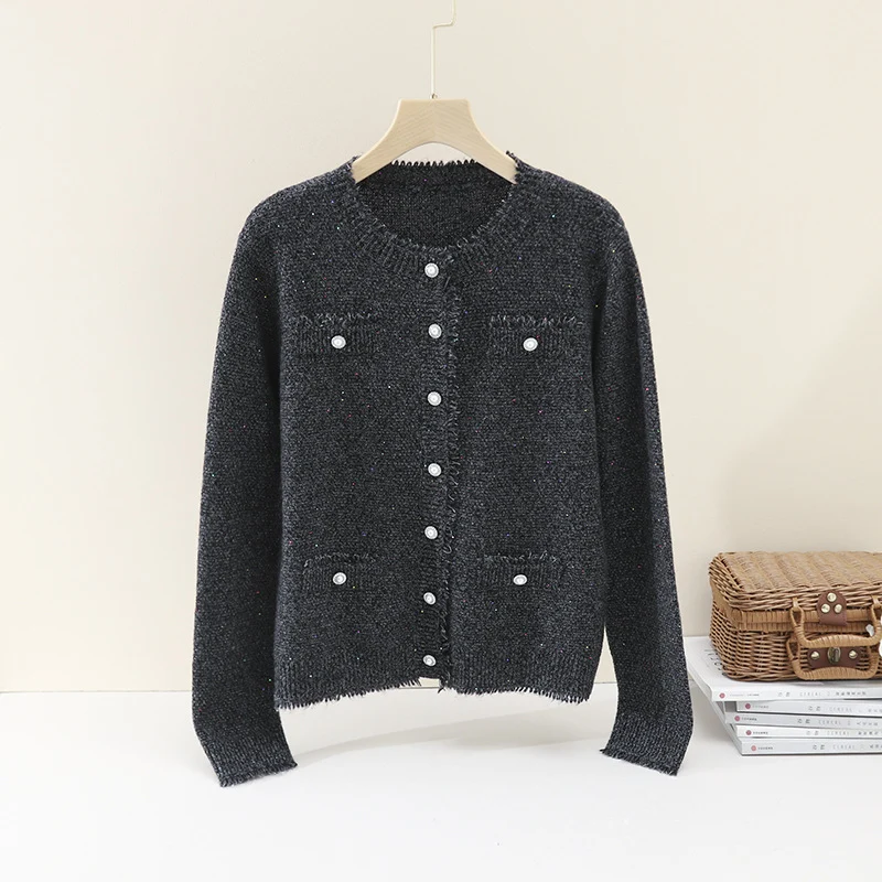 Damen Bouclé-Cardigan mit Perlmuttknöpfen und aufgesetzten Taschen Drune