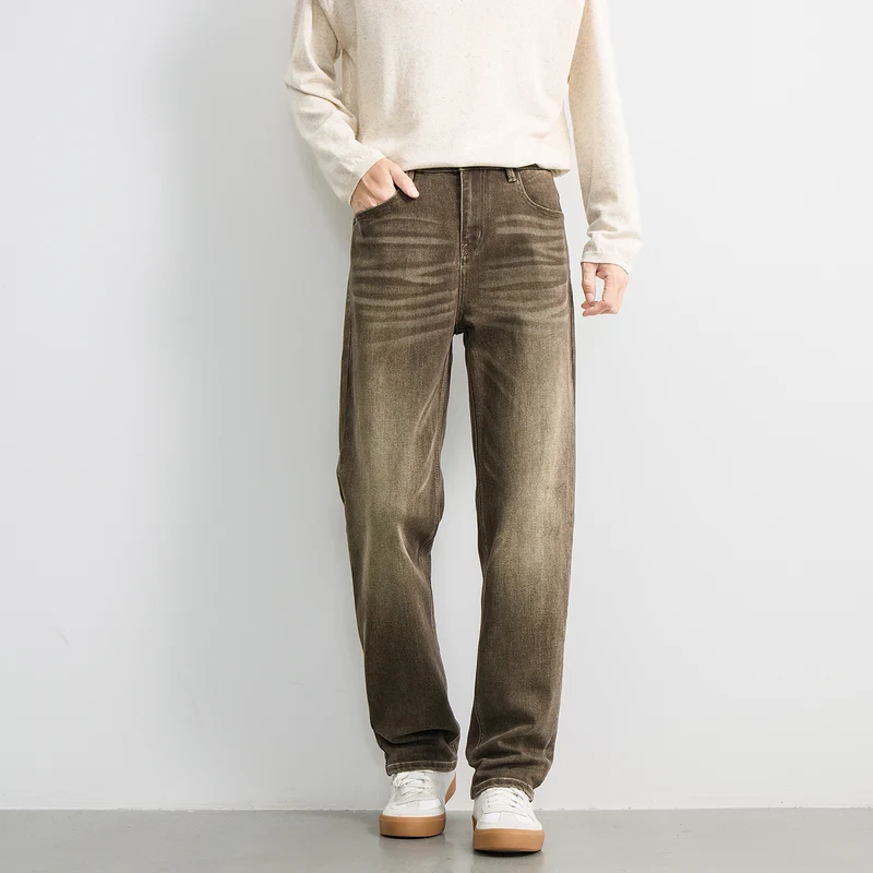 Herren Weite Relaxed‑Straight Denim‑Jeans mit mittlerer Leibhöhe und soften Used‑Effekten Drune