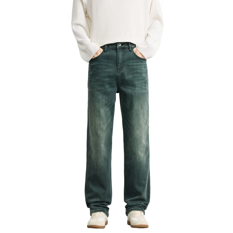 Herren Weite Relaxed‑Straight Denim‑Jeans mit mittlerer Leibhöhe und soften Used‑Effekten Drune