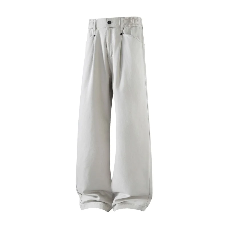 Herren weite Relax-Fit Stoffhose mit hohem Bund und geradem Bein Drune