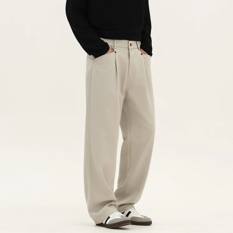 Herren weite Relax-Fit Stoffhose mit hohem Bund und geradem Bein Drune