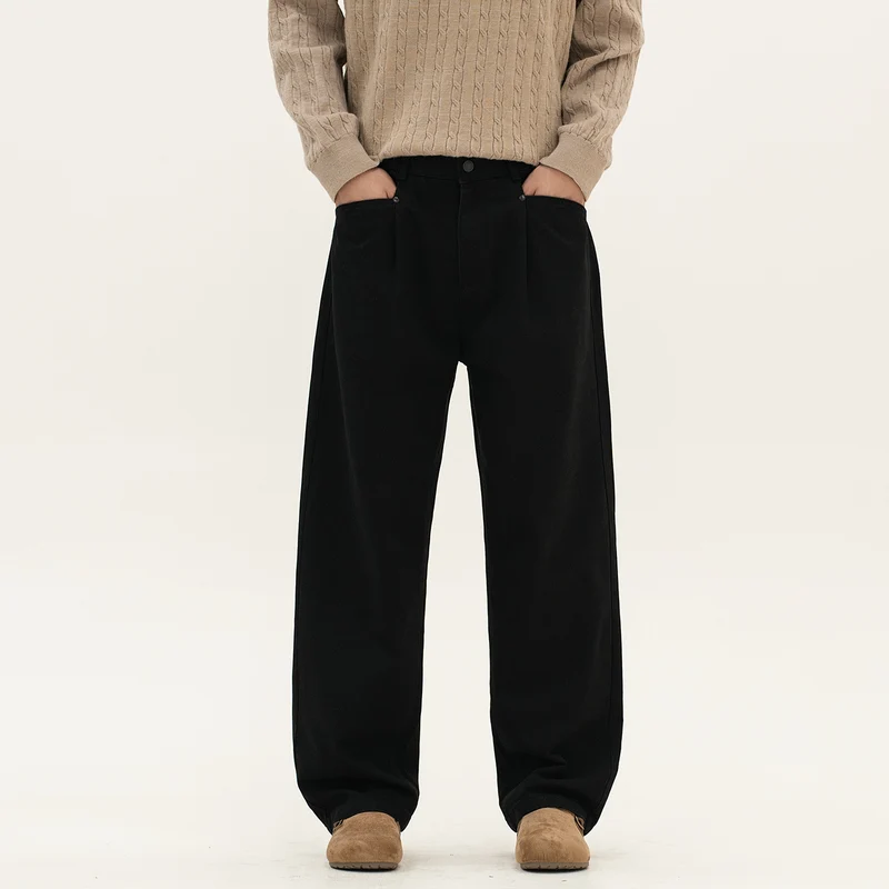 Herren weite Relax-Fit Stoffhose mit hohem Bund und geradem Bein Drune