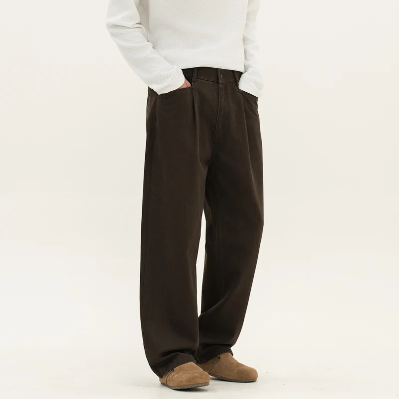 Herren weite Relax-Fit Stoffhose mit hohem Bund und geradem Bein Drune