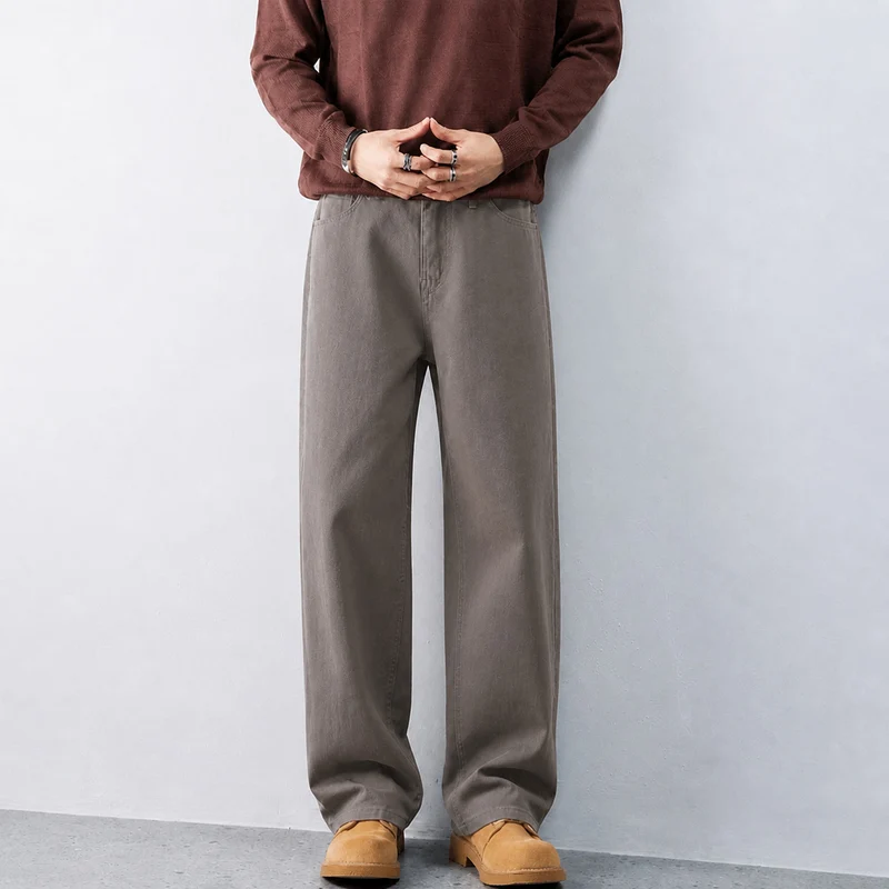 Herren Weite Denimhose mit hoher Taille und geradem Bein entspannter Schnitt Drune