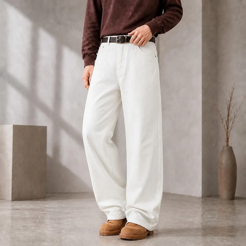 Herren Weite Denimhose mit hoher Taille und geradem Bein entspannter Schnitt Drune