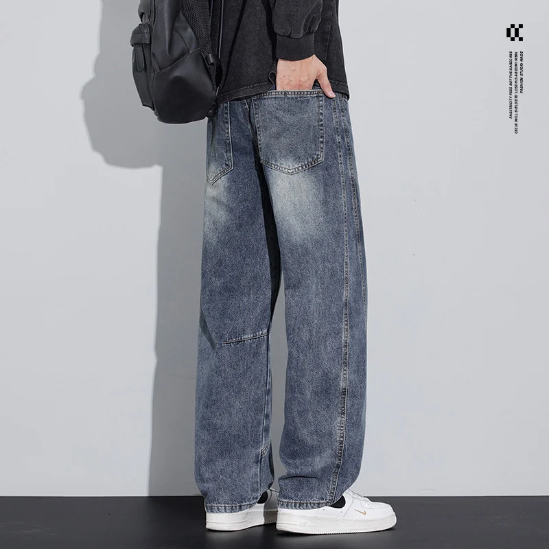 Herren Weite Baggy-Jeans mit geschwungenen Nahtdetails und Used-Waschung Drune
