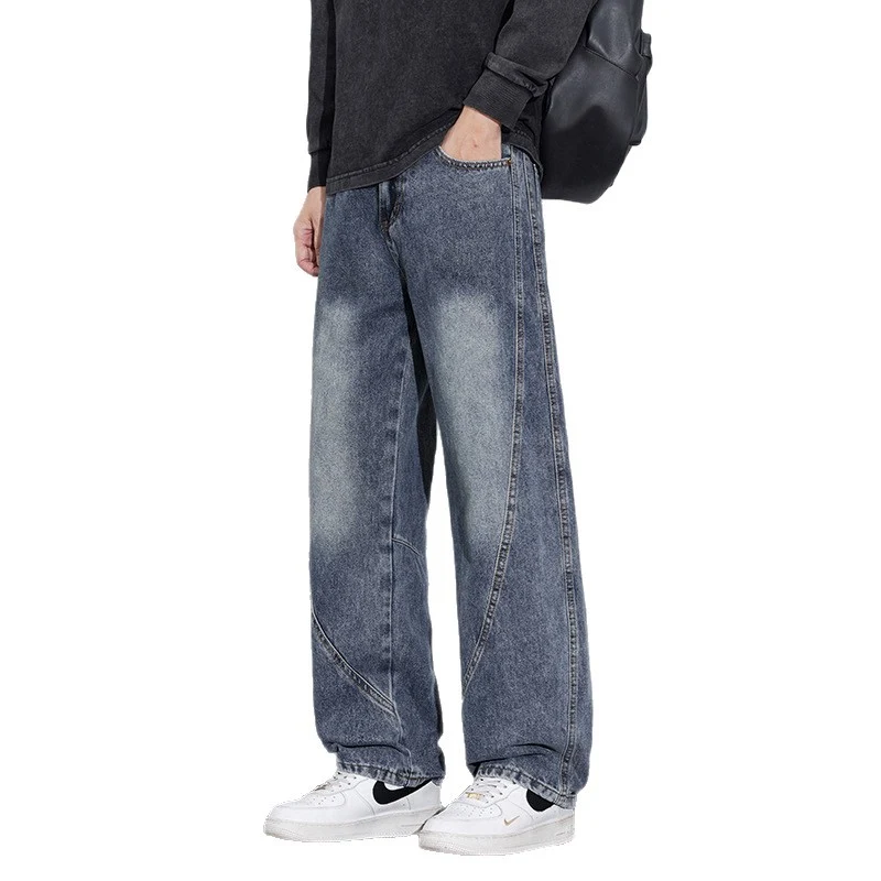 Herren Weite Baggy-Jeans mit geschwungenen Nahtdetails und Used-Waschung Drune