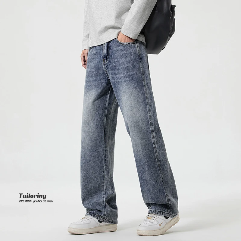 Herren Weite Baggy-Jeans im Used-Look mit Relaxed‑Sitz und geradem Bein Drune