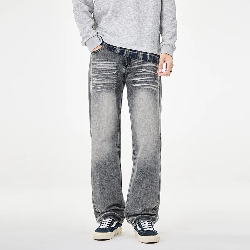 Herren Weit geschnittene Vintage-Denim-Jeans mit low-rise, Whisker‑Effekt und relaxed Bein Drune