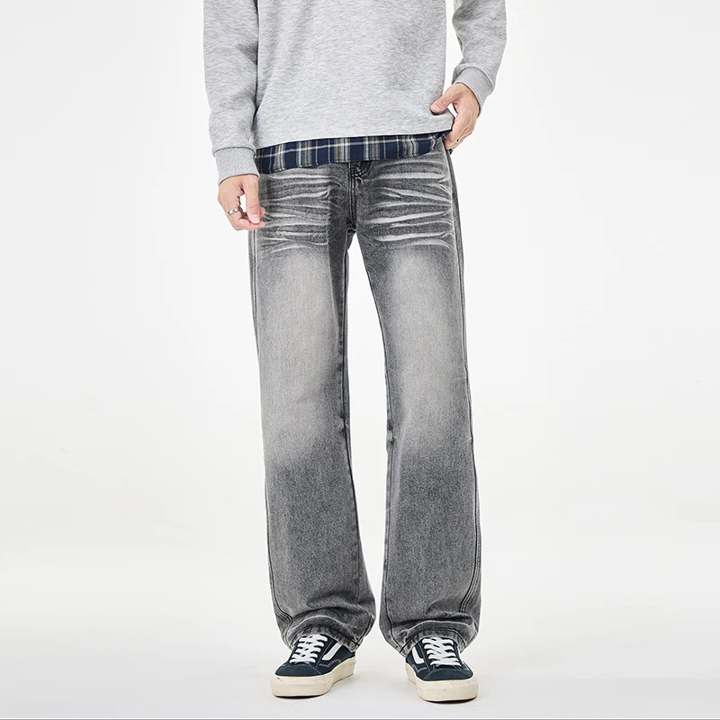 Herren Weit geschnittene Vintage-Denim-Jeans mit low-rise, Whisker‑Effekt und relaxed Bein Drune