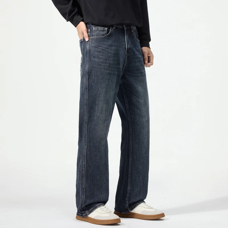 Herren weit geschnittene Five-Pocket-Jeans mit hohem Bund und Vintage-Waschung Drune