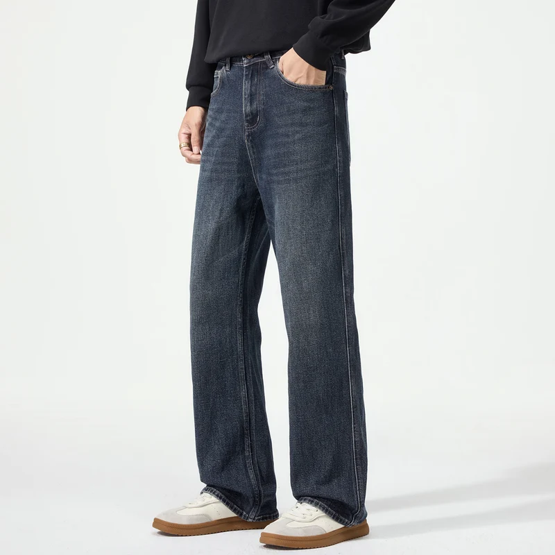 Herren weit geschnittene Five-Pocket-Jeans mit hohem Bund und Vintage-Waschung Drune