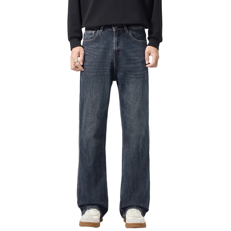 Herren weit geschnittene Five-Pocket-Jeans mit hohem Bund und Vintage-Waschung Drune