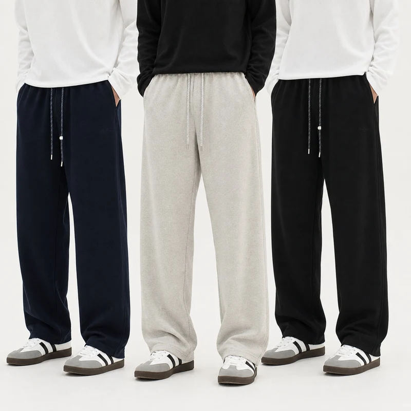 Herren Weiche Relax-Fit Jogginghose mit weitem Bein und Kordelzug Drune