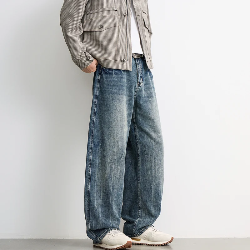 Herren Ultraweiter Relaxed-Fit Denim-Jeans mit Vintage-Waschung Drune
