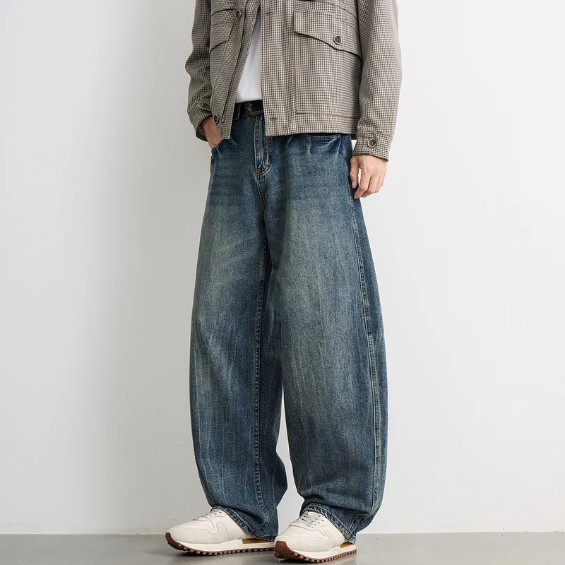 Herren Ultraweiter Relaxed-Fit Denim-Jeans mit Vintage-Waschung Drune