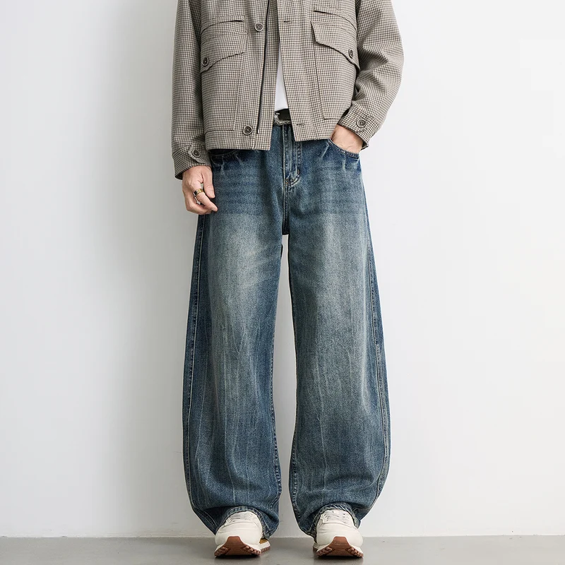 Herren Ultraweiter Relaxed-Fit Denim-Jeans mit Vintage-Waschung Drune