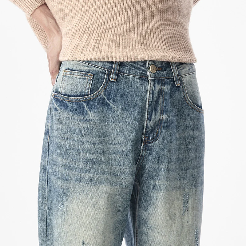 Herren Relaxed-Denimhose mit extra weitem Bein, Steinwasch-Effekt und dezenten Used-Details Drune