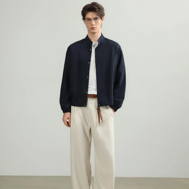 Herren Oversize-Hemd mit Stehkragen, Druckknopfverschluss und elastischen Bündchen Drune