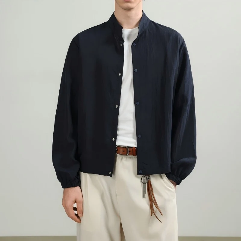 Herren Oversize-Hemd mit Stehkragen, Druckknopfverschluss und elastischen Bündchen Drune