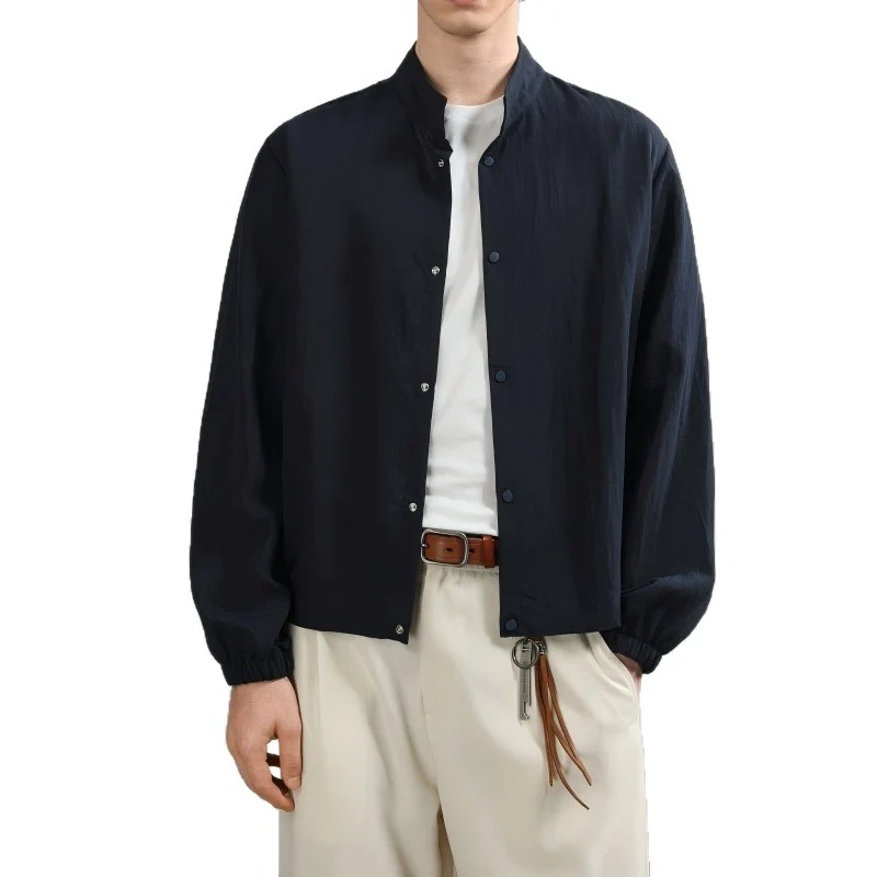 Herren Oversize-Hemd mit Stehkragen, Druckknopfverschluss und elastischen Bündchen Drune