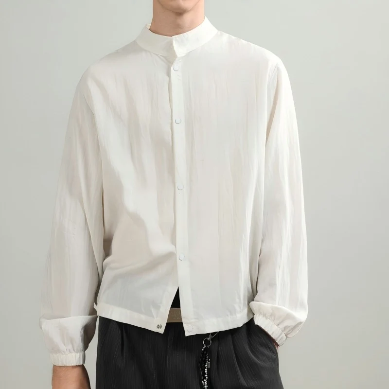 Herren Oversize-Hemd mit Stehkragen, Druckknopfverschluss und elastischen Bündchen Drune