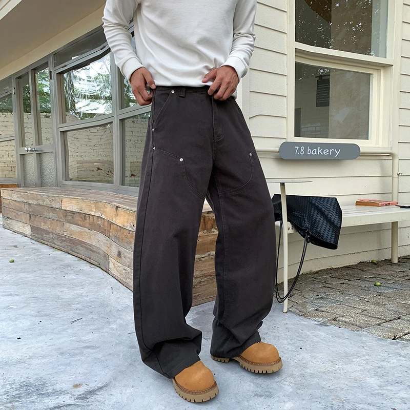 Herren Lockere Cargo-Hose mit weitem Bein und aufgesetzten Rundtaschen Drune