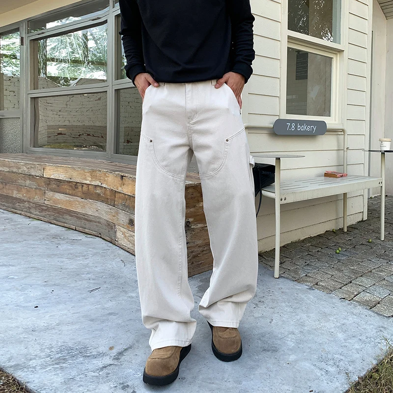 Herren Lockere Cargo-Hose mit weitem Bein und aufgesetzten Rundtaschen Drune