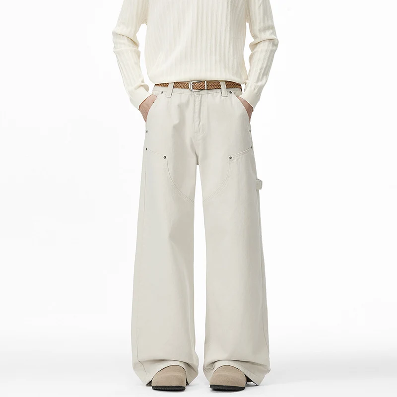 Herren Lockere Cargo-Hose mit weitem Bein und aufgesetzten Rundtaschen Drune