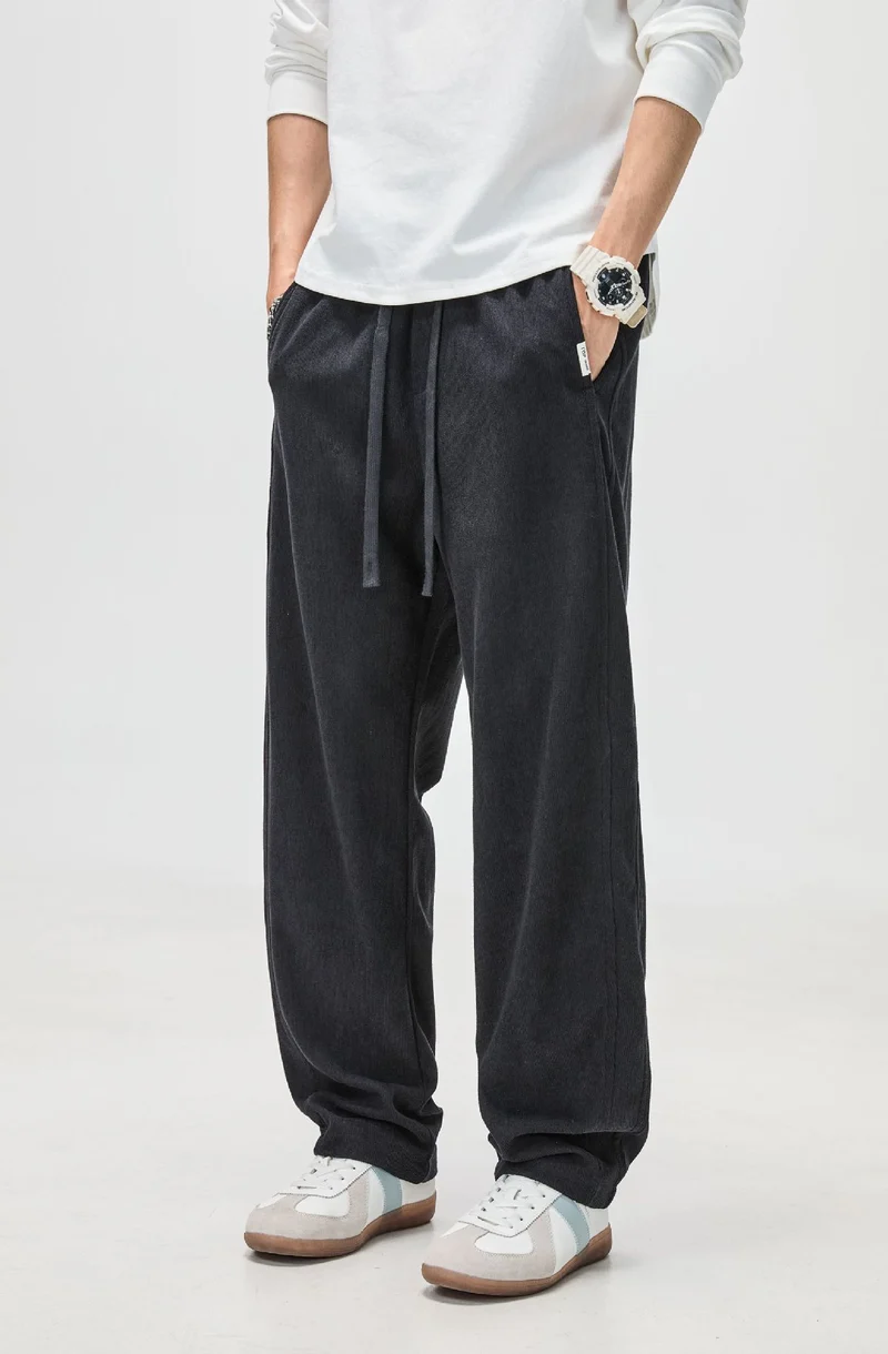Herren Lässige Kord-Freizeithose mit Tunnelzug und geradem Schnitt Drune