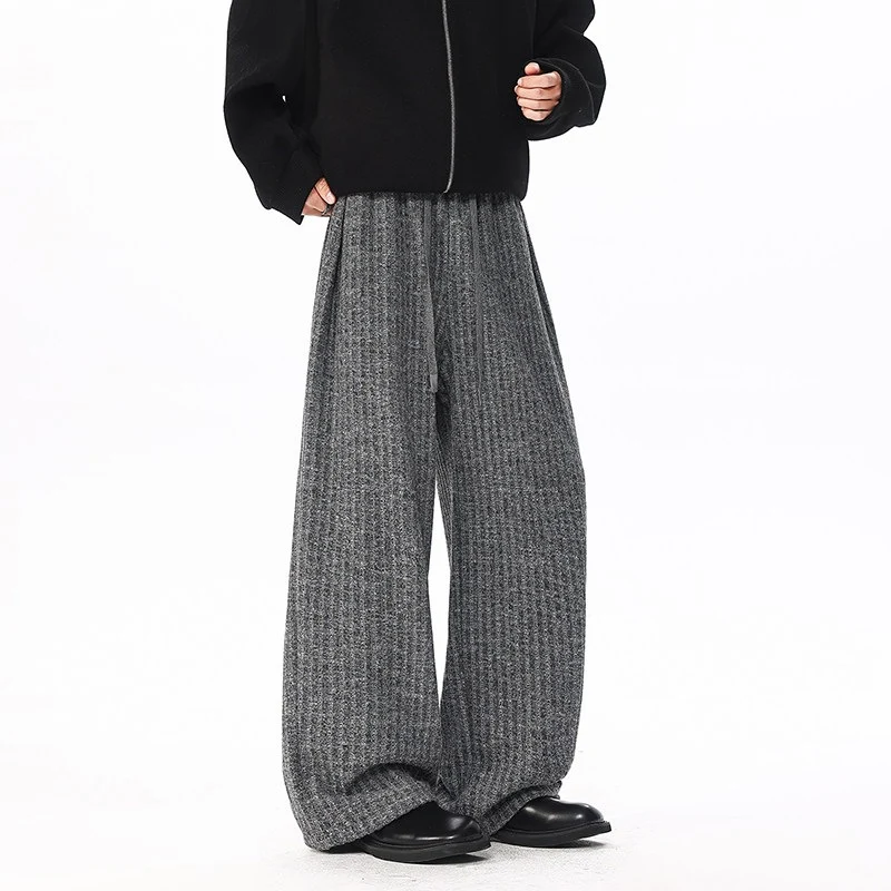 Damen Weit geschnittene gerippte Strickhose mit Tunnelzugbund und extra weitem Bein Drune