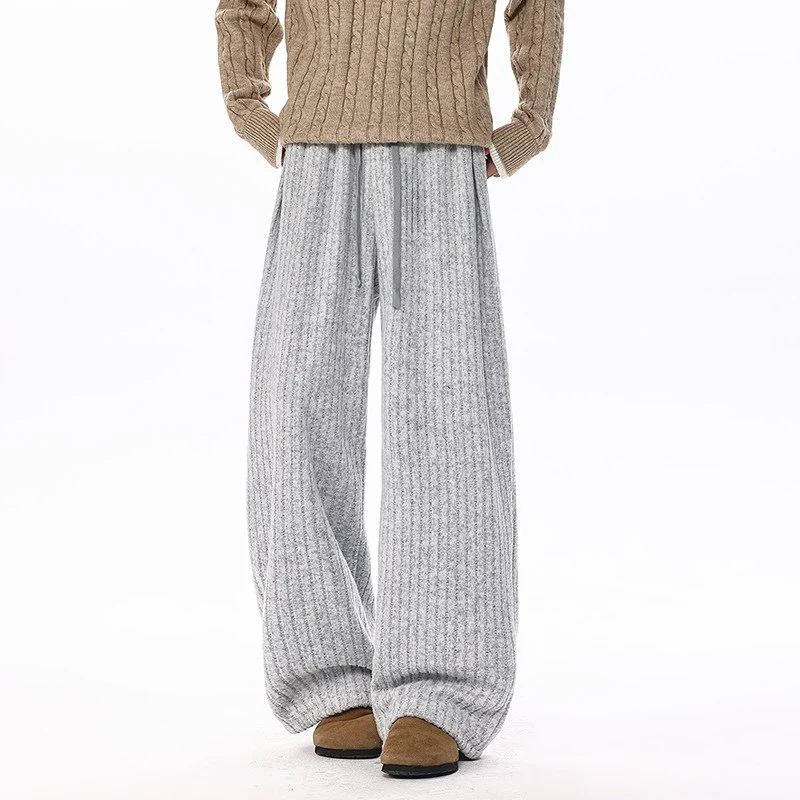 Damen Weit geschnittene gerippte Strickhose mit Tunnelzugbund und extra weitem Bein Drune