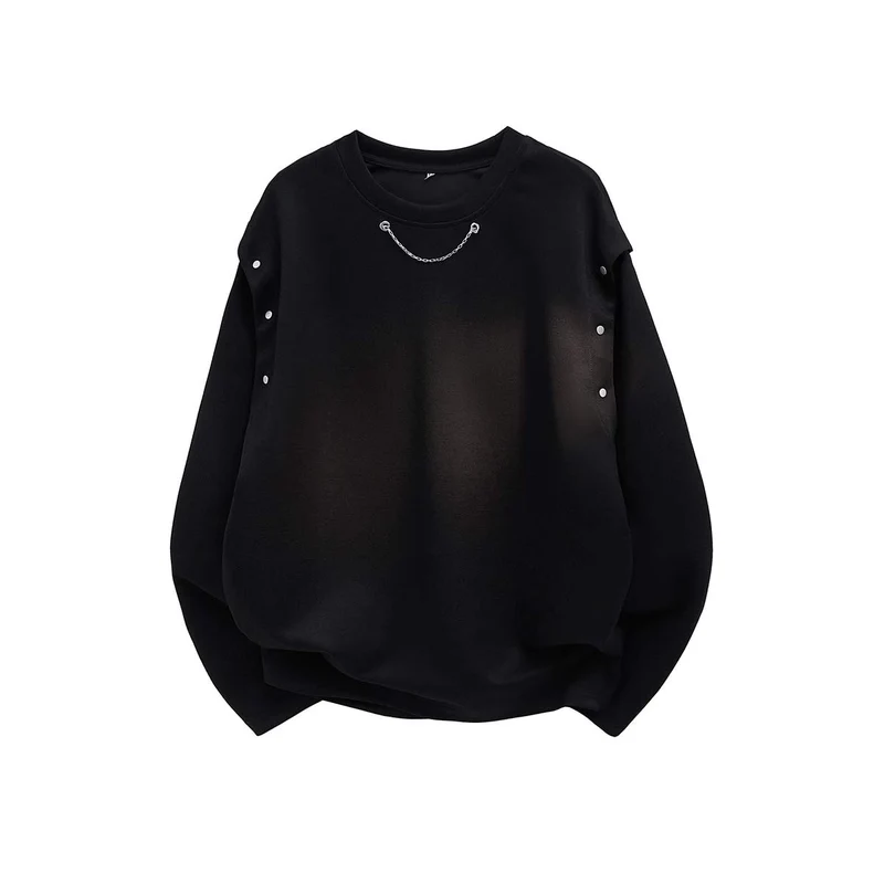Damen Oversized Sweatshirt mit Ketten-Detail und Druckknopf-Ärmelöffnung Drune