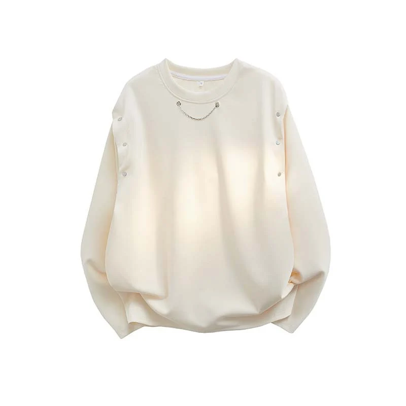 Damen Oversized Sweatshirt mit Ketten-Detail und Druckknopf-Ärmelöffnung Drune