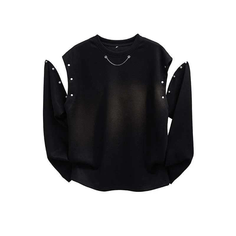 Damen Oversized Sweatshirt mit Ketten-Detail und Druckknopf-Ärmelöffnung Drune