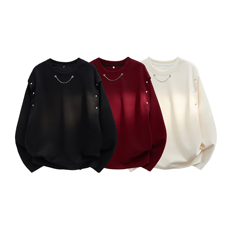 Damen Oversized Sweatshirt mit Ketten-Detail und Druckknopf-Ärmelöffnung Drune
