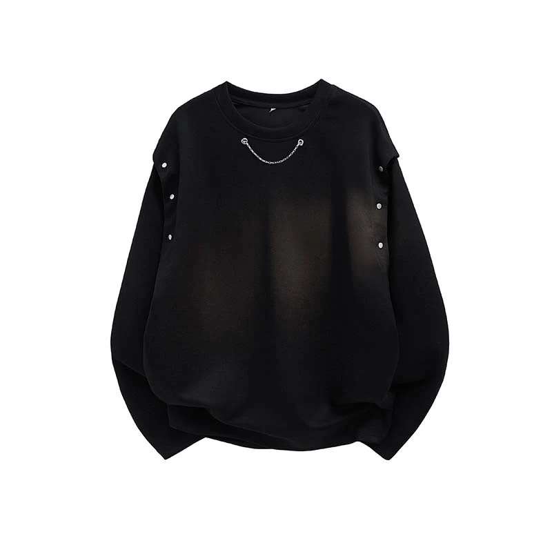 Damen Oversized Sweatshirt mit Ketten-Detail und Druckknopf-Ärmelöffnung Drune