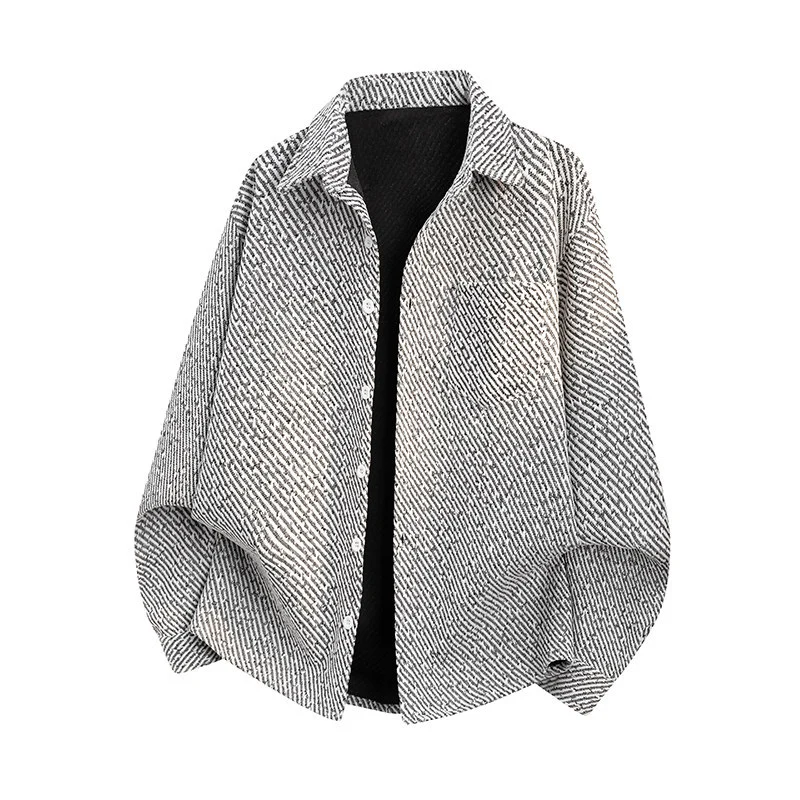 Damen Oversize-Textur-Hemdjacke mit diagonaler Struktur und Brusttasche Drune