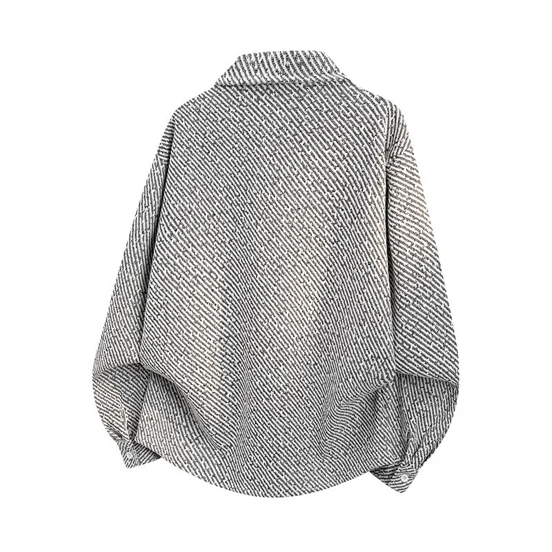 Damen Oversize-Textur-Hemdjacke mit diagonaler Struktur und Brusttasche Drune
