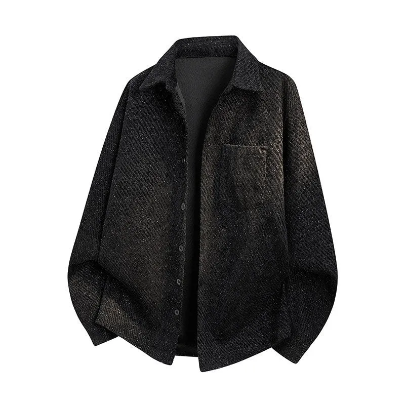 Damen Oversize-Textur-Hemdjacke mit diagonaler Struktur und Brusttasche Drune