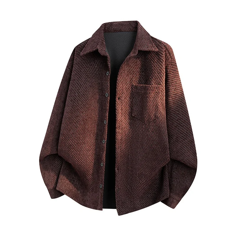 Damen Oversize-Textur-Hemdjacke mit diagonaler Struktur und Brusttasche Drune