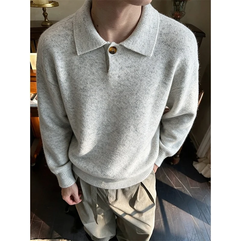 Damen Oversize-Strickpullover mit Polokragen und Ein-Knopf-Detail Drune