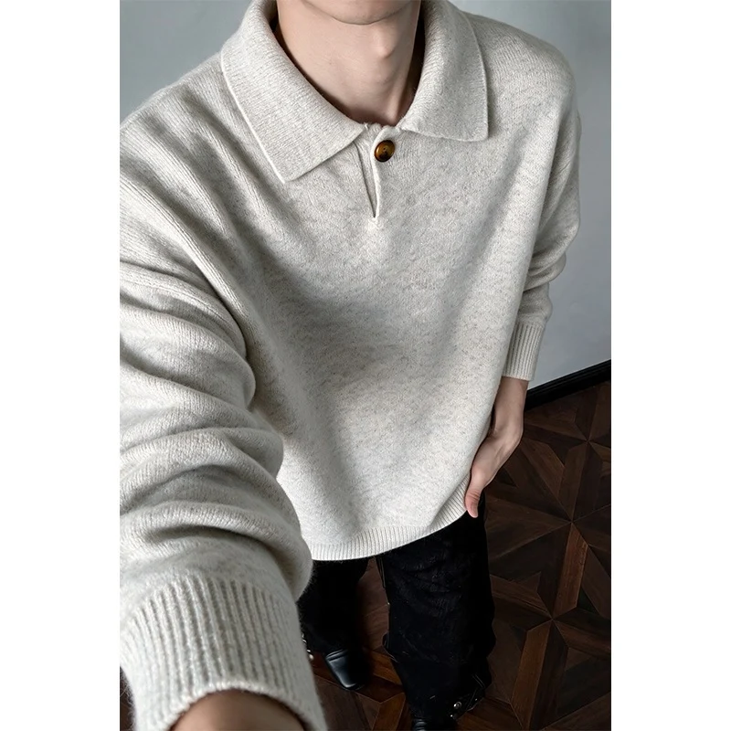 Damen Oversize-Strickpullover mit Polokragen und Ein-Knopf-Detail Drune